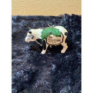 Wooden Cow Figurine "No Tipping" Rustic Farmhouse Decor Christmas Ornament